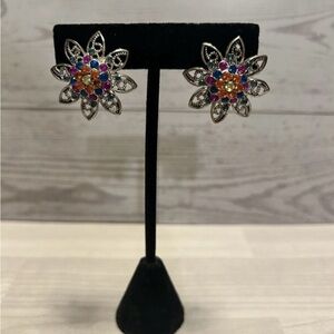 Colorful Floral Silver Earrings